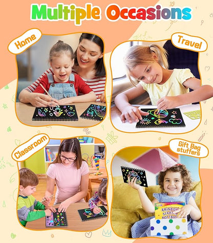 pigipigi Scratch Paper Art 16 Pack - Rainbow Scratch Note Book Magic Coloring Art Craft Paper Supply for Kids Ages 3 4 5 6 7 8 9 10 Drawing Art Book Birthday Party Favor Sets Fun Toy Gift Idea
