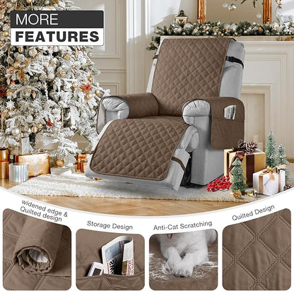 TAOCOCO Waterproof Recliner Chair Covers with Leg Strap 1 Piece Oversized Recliner Covers for Large Recliner for Pets Kids, Washable Reclining Chair Furniture Protector(28'' Oversized, Brown)