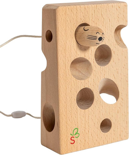 Montessori Wooden Cheese Lacing and Threading Activity Toy: Early Educational Fun for Babies, Toddlers, Boys, and Girls