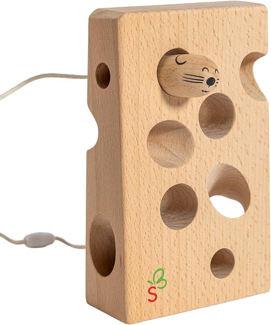 Montessori Wooden Cheese Lacing and Threading Activity Toy: Early Educational Fun for Babies, Toddlers, Boys, and Girls