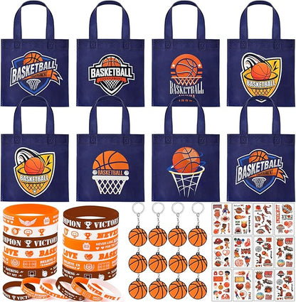 12Sets Basketball Party Favors Birthday Supplies Boy Kid, Tote Bag Silicone Bracelet Keychain Tattoo Sticker Basketball Favors Pinata Filler Goodie Bag Stuffers Basketball Birthday Party Supplies