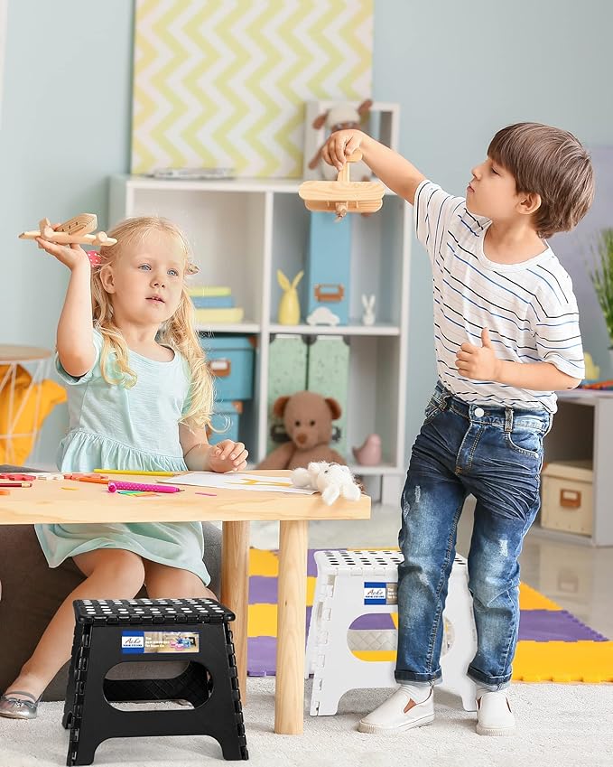 Acko Folding Step Stool Lightweight Plastic Step Stool - 11 inch Foldable Step Stool for Adults,Non Slip Folding Stools for Kitchen Bathroom Bedroom White