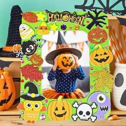 Winlyn 12 Sets Halloween Craft Kits Fall Kids Crafts DIY Halloween Picture Frame Decorations Art Sets Pumpkin Ghost Monster Foam Stickers Arts and Crafts for Kids Halloween Classroom Party Activities