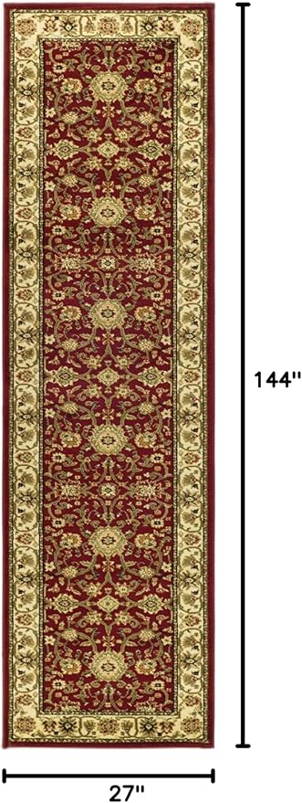 SAFAVIEH Lyndhurst Collection Runner Rug - 2'3" x 12', Red & Ivory, Traditional Oriental Design, Non-Shedding & Easy Care, Ideal for High Traffic Areas in Living Room, Bedroom (LNH212F)