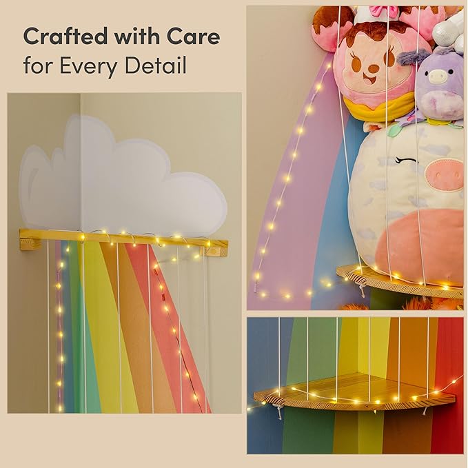 PUTSKA Nursery Furniture Hanging Organizer – Wall Mounted Stuffed Animal Storage for Baby Room, Corner Plush Collection Display & Nursery Organization System, Space-Saving Vertical Storage - Rainbow
