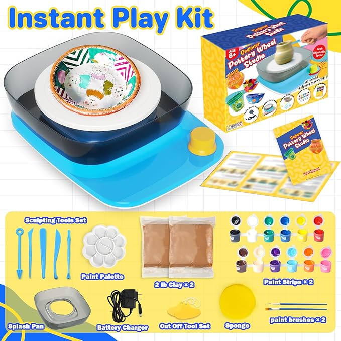 Innofans Pottery Wheel for Kids - Complete Pottery Kit & Tools for Beginners, Plug-in Rechargeable Battery, Upgraded Detachable Turntable Adjustable Speed, DIY Clay Maker for Kids 9-12 (Patented)
