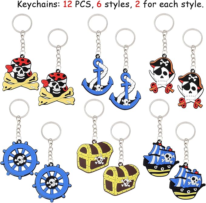 HLenyoy 88 PCs Pirate Party Supplies Favors Pirate Keychain Rings Bracelets Pirate Eye Patch Mustache Tattoos Stickers Pirate Party Favors Decoration