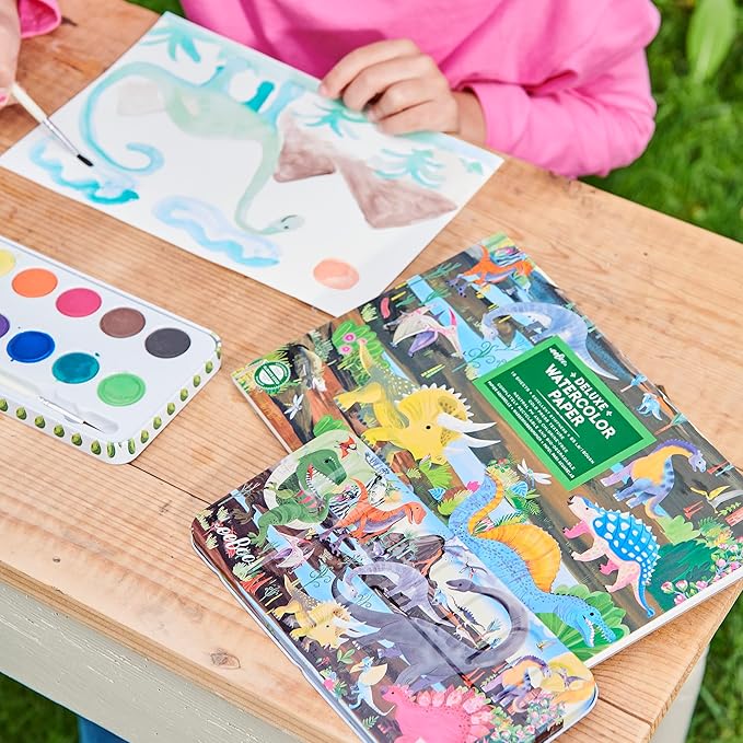 eeBoo: Dinosaur 12 Watercolors - Paint Set w Brush, Beautiful Design Tin Box, 12 Vibrant Colors, Kids Art Supplies, Ages 3+