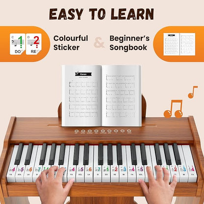 CAHAYA Kids Piano Keyboard Wooden - 37 Keys Digital Piano for child, Baby Piano Toy with Touch Controls Music Educational Instrument Set Wooden Toy for 3+ Girls Boys Gift