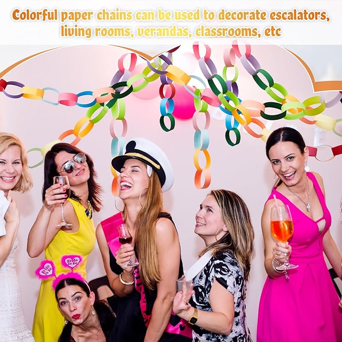 Lincia 600 Sheets Paper Chain Garland Strips 1x8 Inch with Double Sided Tape, DIY Construction Paper Chains for Birthday Wedding Holiday Party Decorations, Crafts Supplies (Bright)