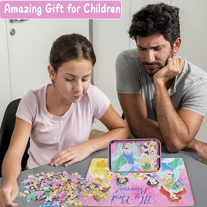 Princess Puzzles for Kids Ages 4-8 60 Pieces Puzzles for Kids Ages 3-5 Princess Puzzle for Girls and Boys Toys Jigsaw Puzzles in a Metal Box Educational Puzzles (Princess 0681)