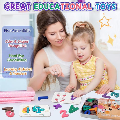 LOOIKOOS Number and Alphabet Flash Cards for Toddlers 3-5,ABC Montessori Toys for 3+ Year Old Wooden Letters Puzzle Preschool Learning Activities