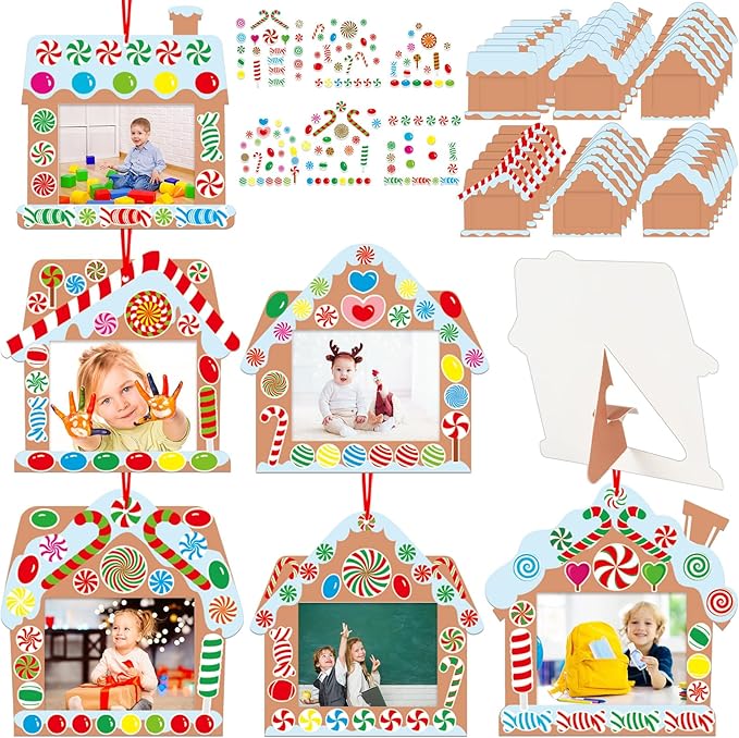 Qyeahkj 36 Packs Christmas Picture Frame Craft Kits for Kids, DIY Christmas Candy with Gingerbread House Peppermint Crafts for Holiday Xmas Photo Frames Art Favor Home Classroom Game Activities