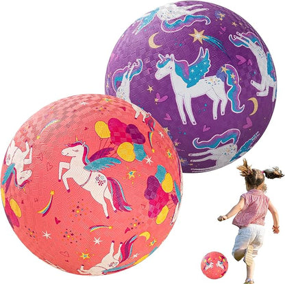 U&C Planet Playground Balls for Toddlers 1-3, 2 Pack 6 inch 8.5 inch Kickball for Kids Outdoor Indoor, Catoon Rubber Balls with Pump, Child Gift for Boys Girls 1-3 3-5 5-10
