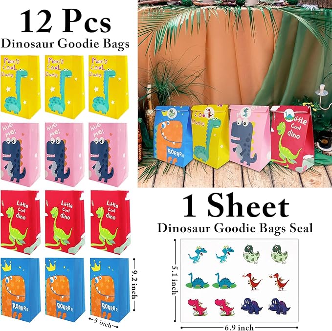Leesgel Dinosaur Party Favors for Kids, 96pcs Dinosaur Birthday Party Goodie Bags with Masks/Tattoos/Slap Bracelets, Dinosaur Toys for Birthday Gifts Games Fillers Party Supplies