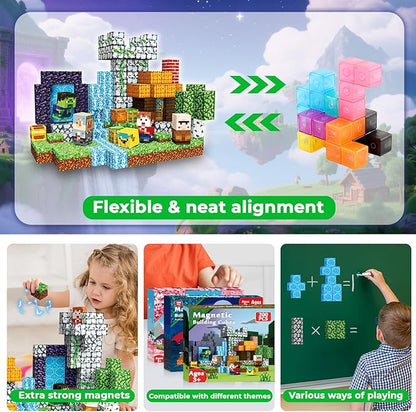 200 PCS Magnetic Blocks - Magnetic Building Blocks Cubes Adventurer, Magnet Toys for Kids Age 3+, Toy Building Set for Kids, Magnets Construction Easter Birthday Gifts for Boys Girls Age 4-8, 8-12