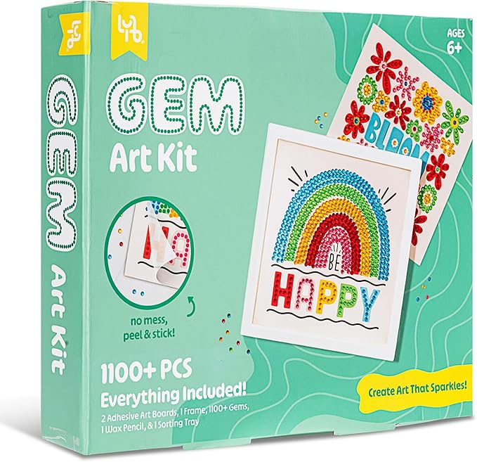 Rainbow & Blooms Gem Art Kit - 1100+ pc Set, DIY Craft Project, Create Art That Sparkles, No-Mess Peel & Stick, Kids Ages 6+
