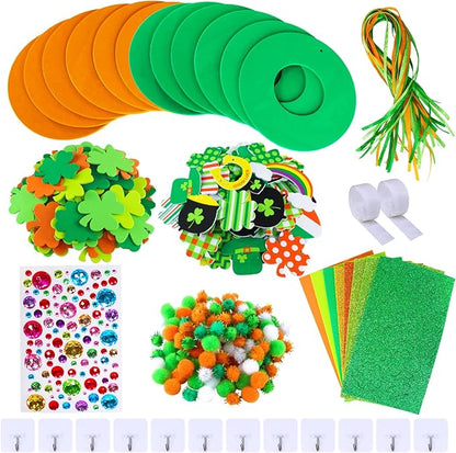 12 Sets St. Patrick's Day Shamrock Wreath Sign Decorations Foam St. Patrick's Day Craft Kits Lucky Shamrock Four-Leaf Clover Rainbow Foam Stickers for Kids Party Favors Classroom Activity Art Project
