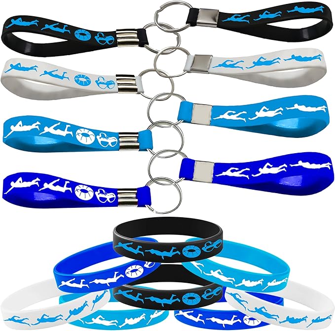 24PCS Swimming Rubber Bracelets Keychains Party Favors-Sport Themed Silicone Bracelets Party Supplies Swimming Action Themed Birthday Baby Shower Party Decorations