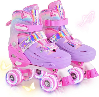 2PM SPORTS Roller Skates for Girls Boys Kids Age 4-6 5-8 6-12 8-12 with Light Up Wheels, Adjustable Youth Rollerskates Size 10C 11C 12C 13C 1 2 3 4 5 6