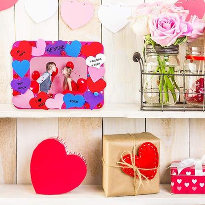 Winlyn 12 Sets Heart Picture Frames Decorations Valentine Crafts Kits DIY Heart Frames Art Sets Smile Hearts Foam Valentine Stickers for Kids Valentine's Day Party Classroom Activities Gift Exchange