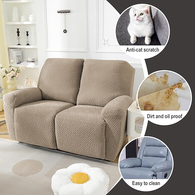 NORTHERN BROTHERS Recliner Chair Covers, Loveseat Chair Covers, Covers for Reclining Chairs, Recliner Couch Cover 2 Seat, Khaki
