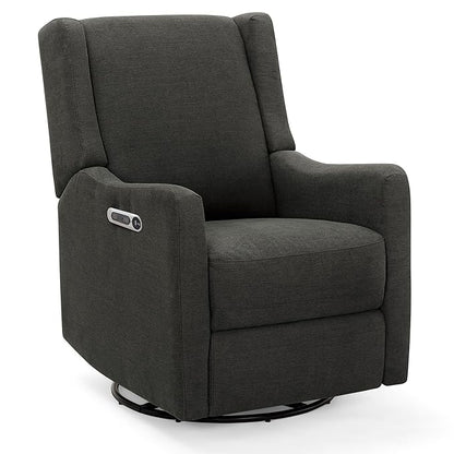 Delta Children Mercer Electronic Power Recliner and Swivel Glider with USB and Type-C Ports in LiveSmart Performance Fabric - Water Repellent & Stain Resistant, Dark Grey