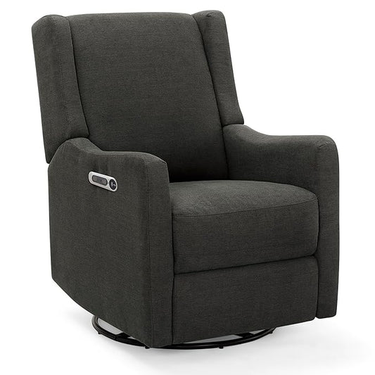 Delta Children Mercer Electronic Power Recliner and Swivel Glider with USB and Type-C Ports in LiveSmart Performance Fabric - Water Repellent & Stain Resistant, Dark Grey