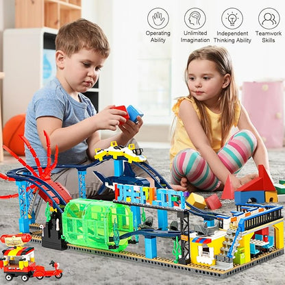 Roller Coaster Building Blocks Set (1308PCS), Compatible with Lego Sets for Boys 8-14, Friends Aquarium Theme Building Kit with Sharks & Cuttlefish Building Toys Gift for Girls