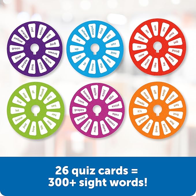 Learning Resources Skill Builders Sight Words Quiz Wheel, Reading Games, Sight Words Flash Cards Kindergarten, Learning Activities, Ages 5 and Up, 16 Pieces