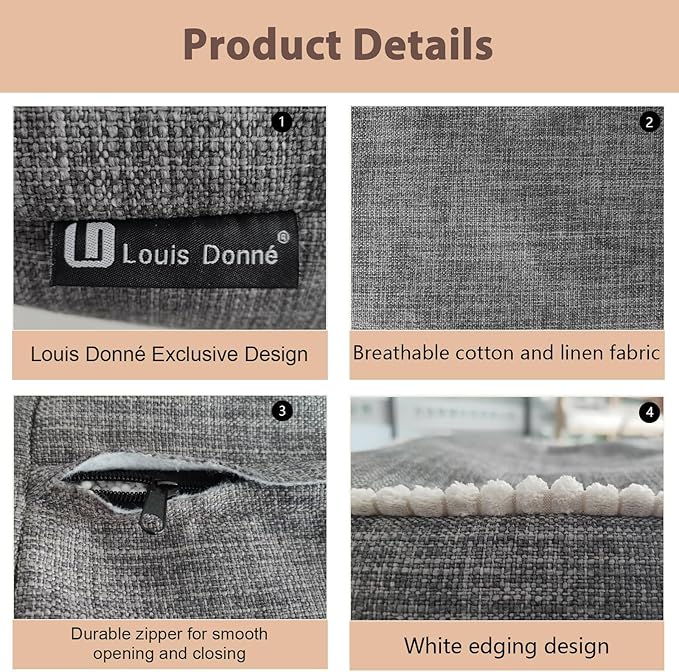 Louis Donné Unstuffed Pouf Ottoman Footstool Cover Gray Cottom Fabric for Storage, Decorative Washable Pouf Footstool with Trim Lace for Living Room House Warming Gifts(Only Cover)