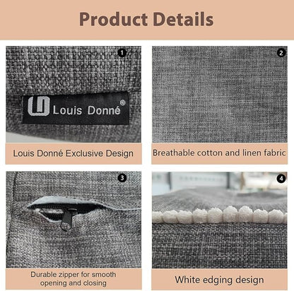 Louis Donné Unstuffed Pouf Ottoman Footstool Cover Gray Cottom Fabric for Storage, Decorative Washable Pouf Footstool with Trim Lace for Living Room House Warming Gifts(Only Cover)