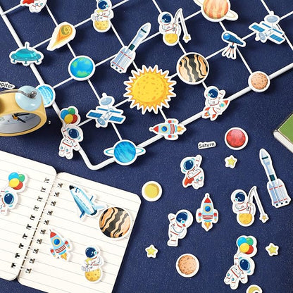 JULBEAR Spaces Foam Sticker for Kids Crafts, 300Pcs Bulk Colorful Planet Astronaut Rocket Self-Adhesive Foam Stickers for Birthday Party DIY Crafts Favor Scrapbooks Decorations Supplies