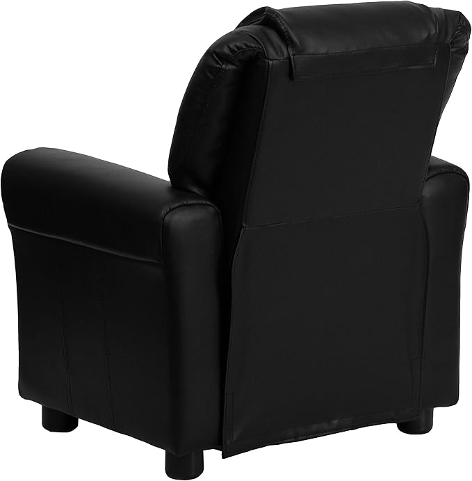 Flash Furniture Vana LeatherSoft Kids Recliner with Cup Holder, Headrest, and Safety Recline, Contemporary Reclining Chair for Kids, Supports up to 90 lbs., Black
