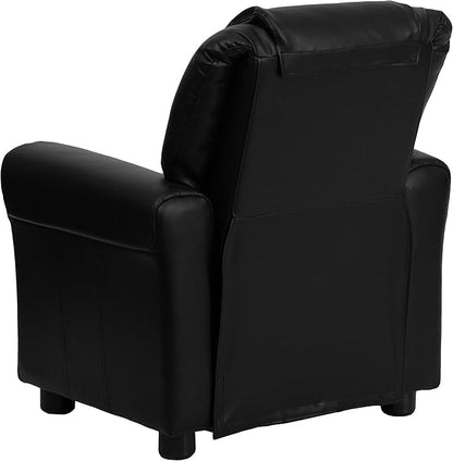Flash Furniture Vana LeatherSoft Kids Recliner with Cup Holder, Headrest, and Safety Recline, Contemporary Reclining Chair for Kids, Supports up to 90 lbs., Black