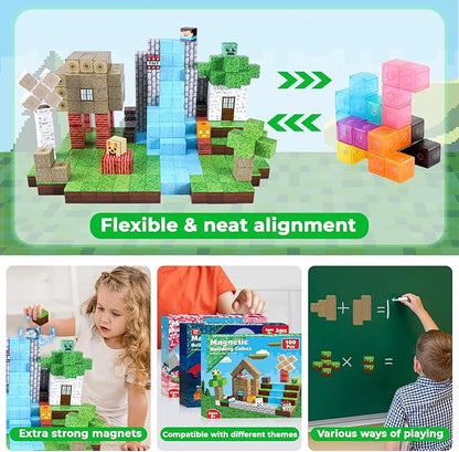 Magnetic Blocks-100PCS Magnetic Building Blocks Magnetic Cube Stacking, Build Forest World Set, STEM Montessori Sensory Toys for Kids Boys Girls Ages 3 4 5 6 7 8 9 10 Easter Birthday Gifts