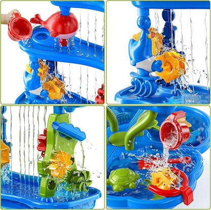 Water Table for Toddlers 1-3 3-5, 4-Tier Water Table for Kids with Sand Beach Toys, Water and Sand Sensory Table Beach Outdoor Birthday Gifts Toys for Kids Toddlers Age 3 4 5 6 7 8 Boys Girls