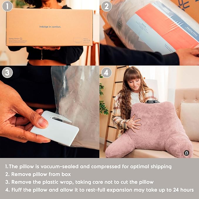 Nestl Fur Reading Pillow, Stylish Back Pillow for Bed Sitting Up, Faux Fur Bed Chair Pillow with Arms, Reading Pillows for Sitting in Bed Adult & Kids, Back Support Pillow for Bed Rest - Peach Beige