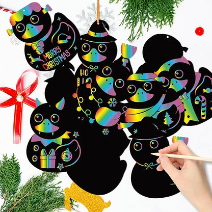 CY2CSIDE Christmas Ducks Scratch Cards - 60PCS Xmas Duckies Ornament Scratch Card Gift Set for Kid DIY Xmas Duck Magic Art Color Craft Kit for Kids School Activities Merry Christmas Gifts