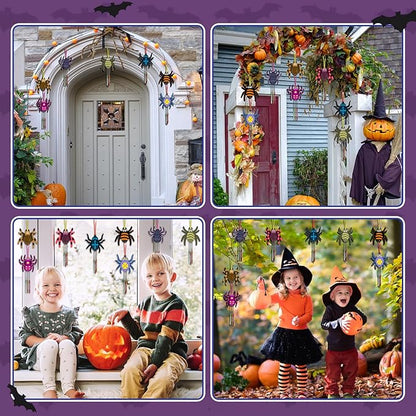 Fennoral 9 Pack Spider Wind Chime Kit for Kids Make You Own Spider Wind Chimes Wooden Arts and Crafts for Girls Boys DIY Coloring Halloween Hanging Ornaments Craft Activity Halloween Party Decorations