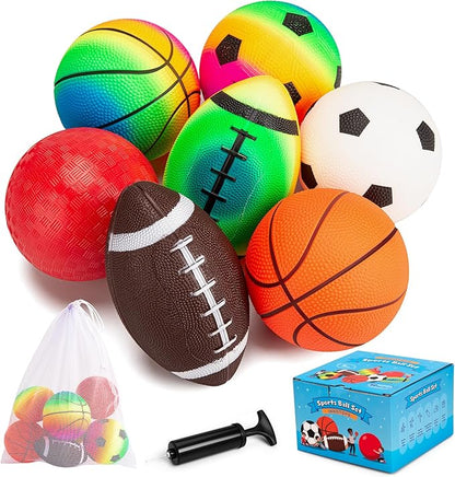 Soft Balls for Toddlers Kids 1-3 3-5, Easy to Grip 5" Small Balls 7 Pack, Mini Football Soccer Basketball Playgroundball - First Birthday Gift Easter Basket Stuffers for Babies Boys Girls