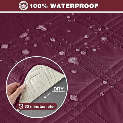 TAOCOCO 100% Waterproof Recliner Sofa Cover, Non Slip Split Couch Covers for Reclining Couches with Elastic Straps, Washable Reclining Sofa Cover Furniture Protector for Kids Pets(3 Seater, Wine)