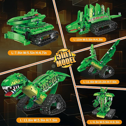 RC Robot Building Set - 5 in1 T. rex Toy with APP or Remote Control, DIY Engineering Robotics/Mech Dinosaur/Dragon Warrior/Pterosaur/Stegosaurus STEM Birthday Gifts for Kids 6-12 Years Old