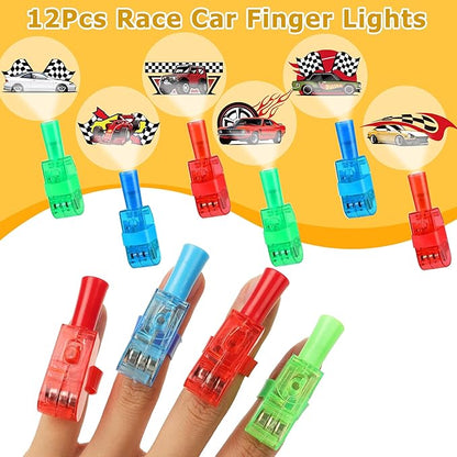 108PCS Race Car Party Favors Birthday Party Supplies includes Pull Back Car Finger Light Scratch Art Bookmark Slap Bracelet Race Car Themed Decorations Treasure Prize Box Toys for Boys Girls