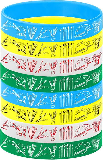 24PCS Art Painting Silicone Bracelets Rubber Wristbands -Paint Colorful Party Favors Artists Prizes Party Decorations Birthday Baby Shower Party Supplies
