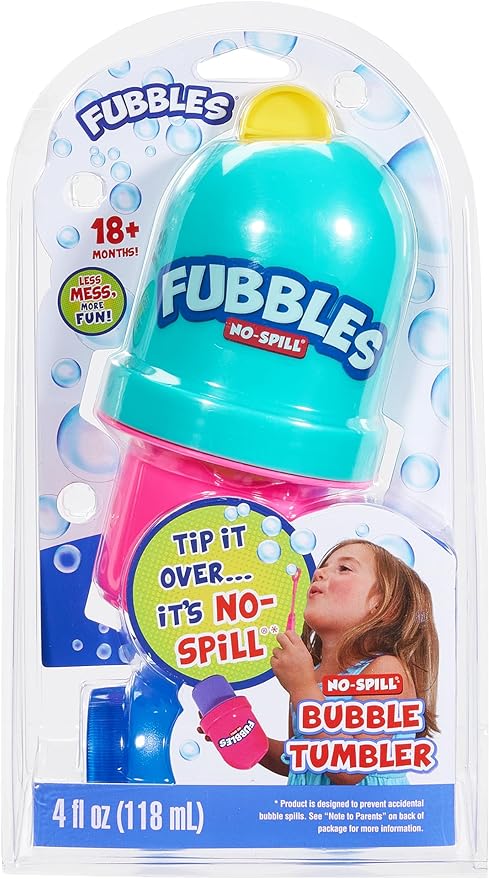 Fubbles Bubbles No-Spill Bubbles Tumbler | Bubble toy for babies toddlers and kids of all ages | Includes 4oz bubble Solution and bubble wand (tumbler colors may vary)