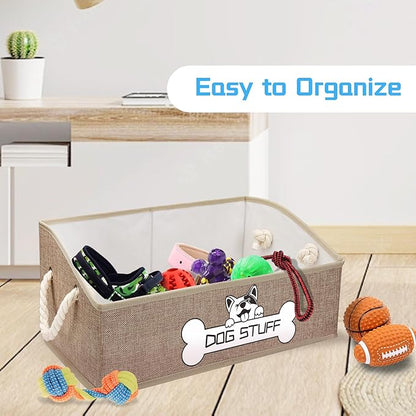 Collapsible Fabric Dog Toy Box and Storage Bin With Handle - Trapezoid Basket Chest Organizer for Pet Toys, Blankets and Accessories,Yellow