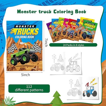 Honoson 24 Pcs Kids Coloring Books Animals Truck Coloring Books Bulk Jungle Animals Party Favors Mini DIY Art Drawing Book for Birthday Gifts Classroom Jungle Party Supplies (Truck Style)