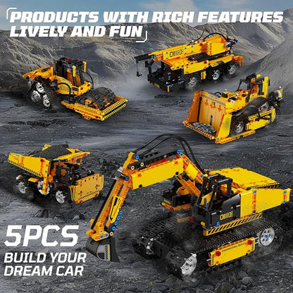 HPROMOT 5-in-1 Building Toys STEM Robotics Kits - Remote-Controlled Excavator Engineering Kit for Kids Ages 8-16 with 535 Pieces, DIY Educational Science Kits Gift for Boys & Girls