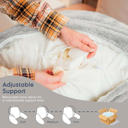 Nestl Fur Reading Pillow, Stylish Back Pillow for Bed Sitting Up, Faux Fur Bed Chair Pillow with Arms, Reading Pillows for Sitting in Bed Adult & Kids, Back Support Pillow for Bed Rest - Light Grey